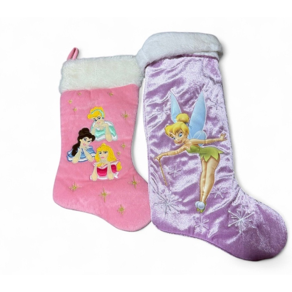 Disney Princess Tinkerbell Christmas Stockings Lot Plush Pink Purple Y2K